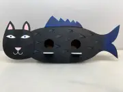 Cat Fish Bird House Black Blue Pink Ears White Eyes Free Shipping