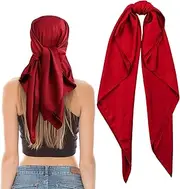 [Jeffdad] 35" Large Square Satin Head Scarf, Silk Scarf for Women Hair Bandana, Head Scarves for Hair Wrapping and Sleeping