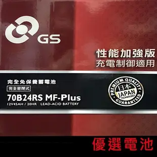 【優選電池】GS 統力汽車電池 70B24L MF-PLUS免保養電池=55B24L=46B24L=65B24L