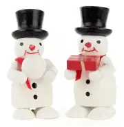Pair Snowmen Wooden Gift Snowball German Figurines