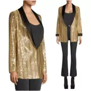 Alice + Olivia Jace Oversized Blazer Gold Satin Trimmed Sequined Womens XS NWT