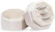 [Generic] Velvet Ring Box, 3 Slots Jewelry Ring Gift Box Ring Display Holder Case for Wedding Ceremony Proposal Engagement (Champagne, One Size)