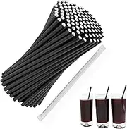 100PCS Black Paper Straws – Ideal for Parties, Cafes, and Everyday Use; Biodegradable, Long Drink & Milkshake Straws, Stylish & Sustainable Straw Option