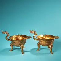 在飛比找Yahoo!奇摩拍賣優惠-珍品舊藏收高浮雕手工鏨刻鎏金龍頭汾酒器皿一對工藝精湛   器