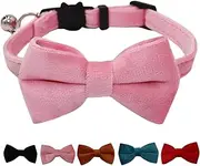 Cat Collar Breakaway with Bell and Removable Bow Tie Safety Buckle Velvet Adjustable 7-11 inches for Kitten Cats (Pink)