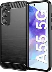 [HEYUS] Case for Samsung Galaxy A55 5G 2024, Shock-Absorption Brushed Flexible Soft Carbon Fiber Protective Cover for Samsung Galaxy A55 5G