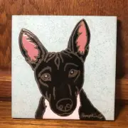Basenji Dog, Black & White - Hand Painted tile by Pumpkin Tile - 6 x 6" - D10KW
