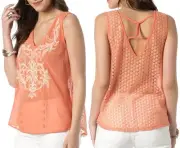 Miss Me MDT1060T Orange Citrus Hottie Embroidered Open-Knit Back Top - $88