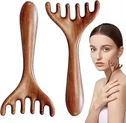 2Pcs Scalp Massage Comb Fashion Thicken Wide Tooth Natrual Sandalwood Scalp Comb for Gua Sha Head Neck Face Care, Massage Tool, Wood