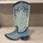 WESTERN BOOT Shaped Melamine Serving Platter Tray Cowboy Blue Bandanna Print NEW