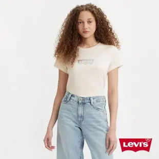 【LEVIS 官方旗艦】女款 修身版短袖T恤 / 鏡面反光Logo 牛奶白 熱賣單品 17369-2189