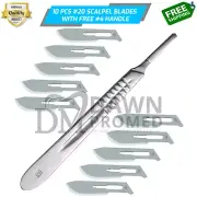 10 Sterile Surgical Blades #20 With FREE BP Scalpel Handle #4 Medical German Gr