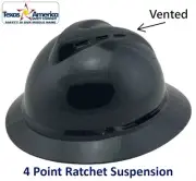 MSA Advance Full Brim Vented Hard hat with 4 pt Ratchet Suspension - Black