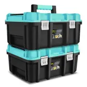 2-in-1 Garage Portable Tool Box Set with Fold-Down Non-Slip Handle & Removabl...