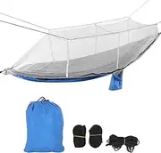 XIASABA Single Double Camping Hammock with Mosquito Net Portable Lightweight Tree Straps Hammock Light Blue and Pink Pink Mesh (Royal Blue Paired Gray Yarn with Gray Mesh)