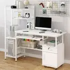 Prime Large Computer Desk Workstation Shelves, Cabinet & Lockable Drawer White