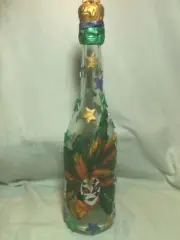 Handmade Decorative & Designed Bottles "Madri Gras Time" 13 1/2"Tall