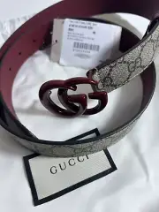 $595 Brand New 100% Auth Gucci Interlocking G Canvas Belt Red Buckle 85