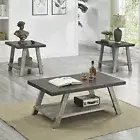 Athens Contemporary 3-Piece Wood Shelf Coffee Table Set, Walnut and Gray