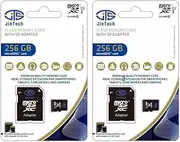 256 GB Micro SD Card Memory. 2 Pack + Adapter. U3, 4K Class 10. SDXC Read Speed 100 mbs. Expandable Storge for Phones, Tablets, PC, MAC, Cameras and Other Devices.