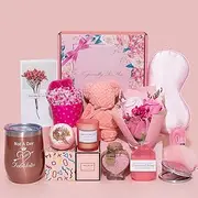 Birthday Gift Basket for Women - Unique Pink Box for Her Relaxing Self Care Set - Presents for Female Friends, Bestie, Girlfriend