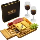 Cheese Board Set with 4Pcs Knives and Fork, Serving Tray with Hidden Slide-Ou...