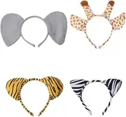 [BRIGHTFUFU] Cosplay Hair Accessories 4pcs Ear Headbands Elephant Cheetah White Boys and Girls Party Supplies Festive