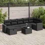 8 Piece Garden Sofa Set with Cushions Black/Grey Poly Rattan vidaXL