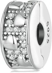 [DOYIS] Stopper bead for Pandora Bracelets-925 Sterling Silver Heart Clip Spacer Stopper Bead Charm with Jewelry Box