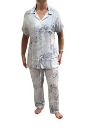 Ladies Givoni 2 Piece Pyjama Set PJS Blue Fern Print (Deanna 97D)