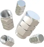 EKIND Tire Stem Valve Caps Wheel Aluminum Valve Covers Car Dustproof Tire Cap, Hexagon Shape, (Set of 5, Silver)