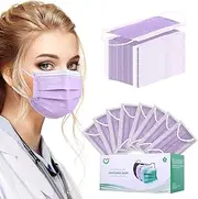 Disposable Face Mask 4-Ply for Adult(50 Individually Wrapped), Soft Pink ASTM Level 2 Face Masks, Breathable Safety Mask(Purple)