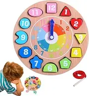 Teaching Clock - Toddler Developmental Toy - Learning to Tell Time Clock Wood for Home School, Toddler Number Color Recognition Toy