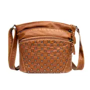 Retro Washable Soft PU Messenger Bag Women Multi Pocket Rivet Shoulder Handbag Vintage Crossbody Bags for Women Birthday Gifts