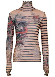Jean Paul Gaultier Sailor Tattoo Printed Tulle top - Beige - S (UK8-10 / S) S (UK8-10 / S)