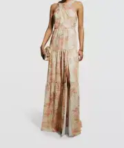 $330 Aidan By Aidan Mattox Women's Pink Metallic Maxi Halter Dress Size 2