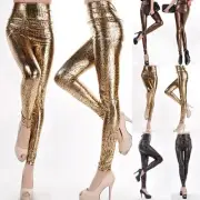 Leopard/Gold Snake/Snake Pattern High Waist Shiny Wet Print Leggings for Women