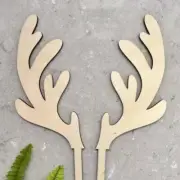 Christmas Reindeer Antlers Cake Topper Rustic Wood