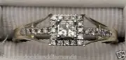 Yellow Gold Princess Cut and Round Halo Set Diamond Wedding Band Promise Ring