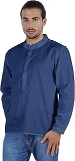 [Atasi] Indian Mens Short Kurta Henley Shirt Long Sleeve Mandarin Collar Shirt