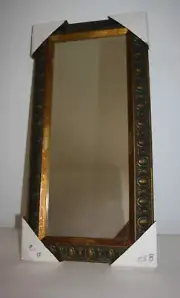 Brushed Gold Green Framed Wall Accent Mirror or Vanity Tray Egg and Wheat Motif