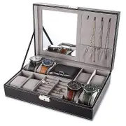 8 Slots Jewelry Box Watch Organizer Storage Case With Lock And Mirror