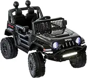 Lenoxx Ride-on Electric Car for Kids, Jeep-Inspired Design with 12V Rechargeable Battery, Forward & Reverse Controls, LED Lights, Music & Horn Sounds - Black