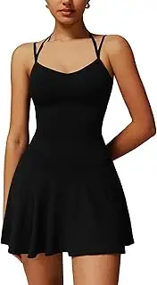 [AGYMNX] Tennis Dress for Women Spaghetti Strap Golf Dresses 2-in-1 Yoga Athletic Dress with Built in Shorts with Pockets