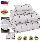 King Size Flannel Sheets Set - Velvety Soft, Breathable & Festive Snowman Print