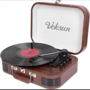 Voksun Record Player Bluetooth Turntable w/ Built-in Stereo Speakers Suitcase