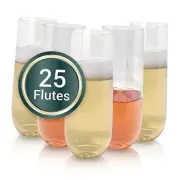 Champagne Flutes Plastic | 25 Pack | 9 oz - Clear | Stemless Premium Plastic
