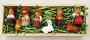 Handmade Unique Unusual Ceramic Andean Nativity in a Crate 8 Pc