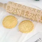 Bread Rolling Pin Embossed Cookie Festive Christmas Wooden with Exquisite