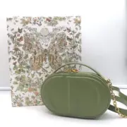 Christian Dior CD Signature Oval Camera Bag Green Leather Small Crossbody NEW